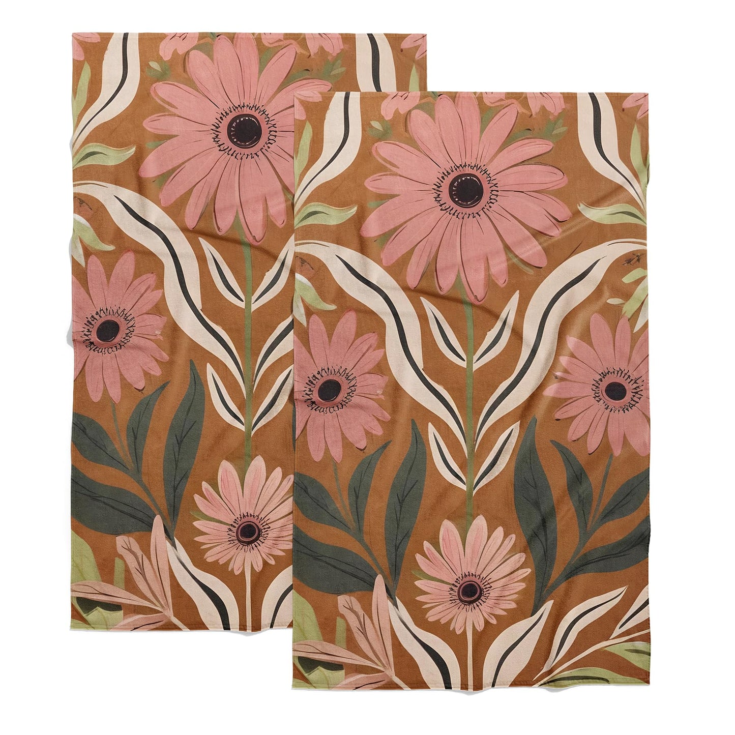 Luxury Brown Floral Guest Towels, Decorative Hand Towels for Bathroom, Soft Cotton Fingertip Towels for Face & Hair, Quick-Dry,Bath Towel Set of 2 for Bathroom Decor,12x20 Inches